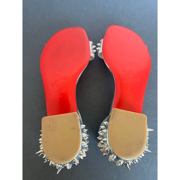 Christian Louboutin Silver Leather Druide Studded Ankle Strap Sandals Sz 5 - Picture 13 of 15